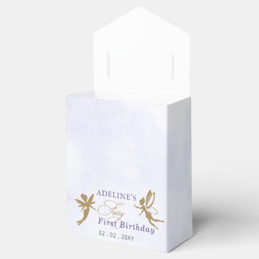 Paarse gouden vlinders Fairy eerste verjaardag Bedankdoosjes (Geopend)