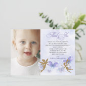 Paarse gouden vlinders Fairy eerste verjaardag Bedankkaart (Staand voorkant)