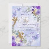 Paarse gouden vlinders Fairy eerste verjaardag Kaart (Voorkant)