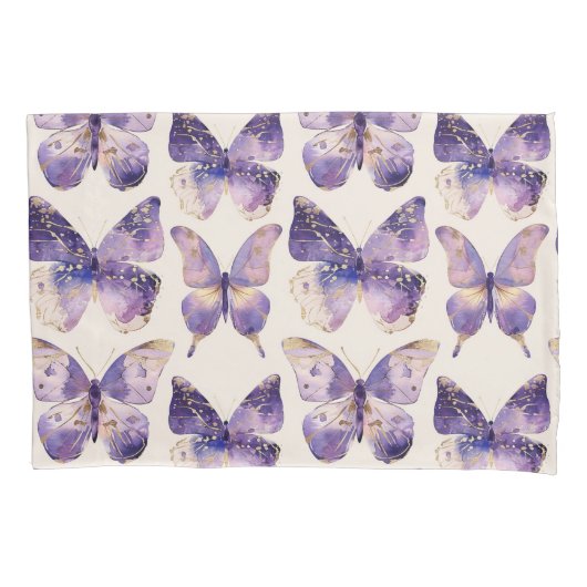 Paarse gouden vlinders glitter kussensloop (Voorkant-Links)