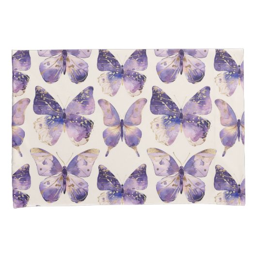 Paarse gouden vlinders glitter kussensloop (Voorkant-Rechts)