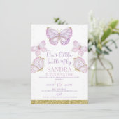 Paarse Gouden Vlinders Meisjes 1e Verjaardagsuitno Kaart (Staand voorkant)