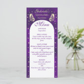 Paarse gouden vlinders Quinceañera 15e verjaardag Menu (Staand voorkant)