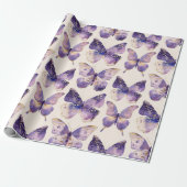 Paarse gouden vlinders verjaardag cadeaupapier (Uitgerold)