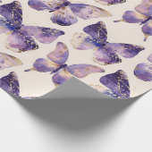 Paarse gouden vlinders verjaardag cadeaupapier (Hoek)