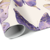 Paarse gouden vlinders verjaardag cadeaupapier (Rol Hoek)