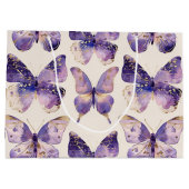Paarse gouden vlinders verjaardag groot cadeauzakje (Achterkant)