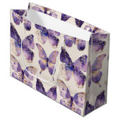 Paarse gouden vlinders verjaardag groot cadeauzakje (Voorkant Gekanteld)