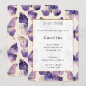 Paarse gouden vlinders verjaardag kaart (Voorkant / Achterkant)