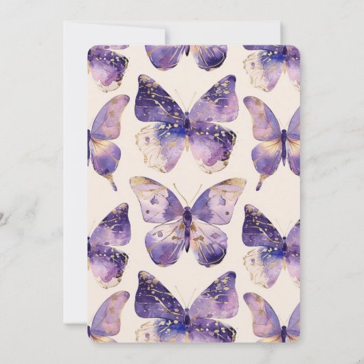 Paarse gouden vlinders verjaardag kaart (Achterkant)