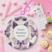 Paarse gouden vlinders verjaardag papieren bordje (Feest)