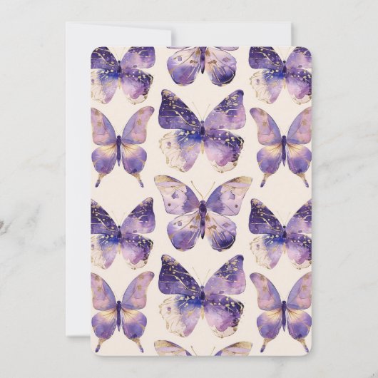 Paarse gouden vlinders Vrijgezellenfeest Kaart (Achterkant)