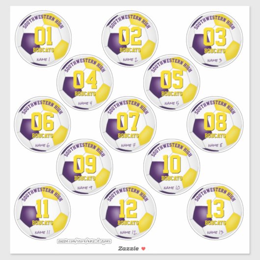 paarse gouden voetbalploeg kleuren cadeaus van 13 sticker (Vel)