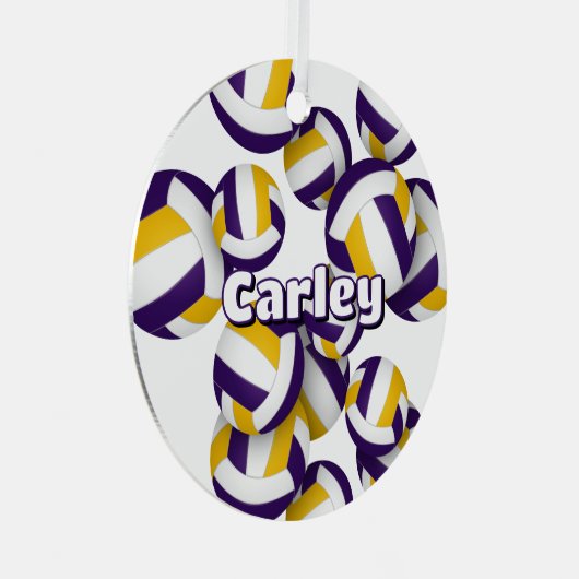 paarse gouden volleyballen met atletennaam Keepsak Metalen Ornament (Voorkant Rechts)