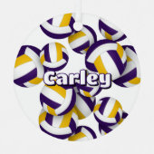 paarse gouden volleyballen met atletennaam Keepsak Metalen Ornament (Voorkant)