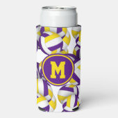 Paarse gouden volleyballen patroon monogram seltzer blikjeskoeler (Seltzer Achterkant)