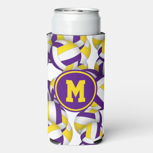 Paarse gouden volleyballen patroon monogram seltzer blikjeskoeler (Seltzer Achterkant)