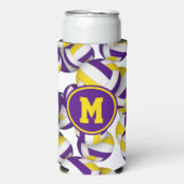 Paarse gouden volleyballen patroon monogram seltzer blikjeskoeler (Seltzer Voorkant)