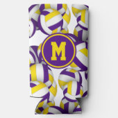 Paarse gouden volleyballen patroon monogram seltzer blikjeskoeler (Achterkant)