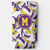 Paarse gouden volleyballen patroon monogram seltzer blikjeskoeler (Voorkant)