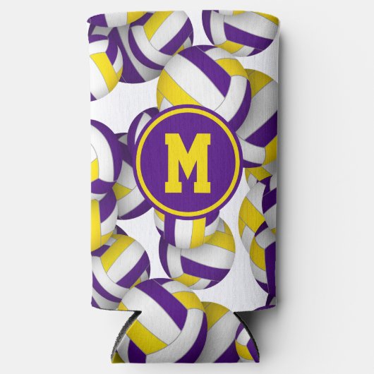 Paarse gouden volleyballen patroon monogram seltzer blikjeskoeler (Voorkant)