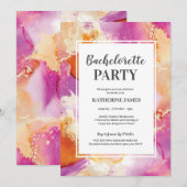 Paarse gouden vrijgezellenfeestuitnodiging kaart (Voorkant / Achterkant)