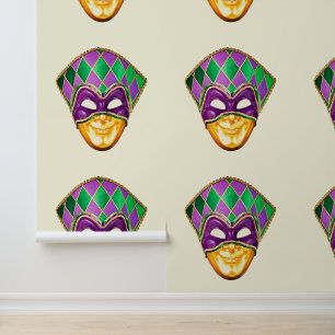 Paarse gouden vrolijke carnavalsmaskers behang