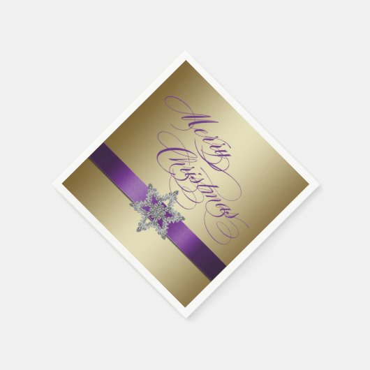 Paarse gouden vrolijke kerst sneeuwvlok servetten (Hoek)