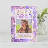 Paarse Gouden Waterverf Art 2025 Foto Afstuderen Kaart (Staand voorkant)