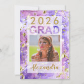 Paarse Gouden Waterverf Art 2025 Foto Afstuderen Kaart (Voorkant)