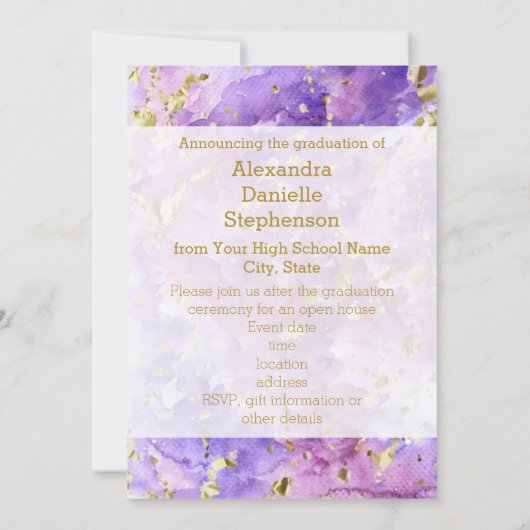 Paarse Gouden Waterverf Art 2025 Foto Afstuderen Kaart (Achterkant)