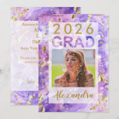 Paarse Gouden Waterverf Art 2025 Foto Afstuderen Kaart (Voorkant / Achterkant)
