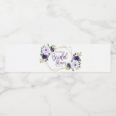 Paarse Gouden Waterverf Bloemenbruids Waterfles Etiket (Enkel label)