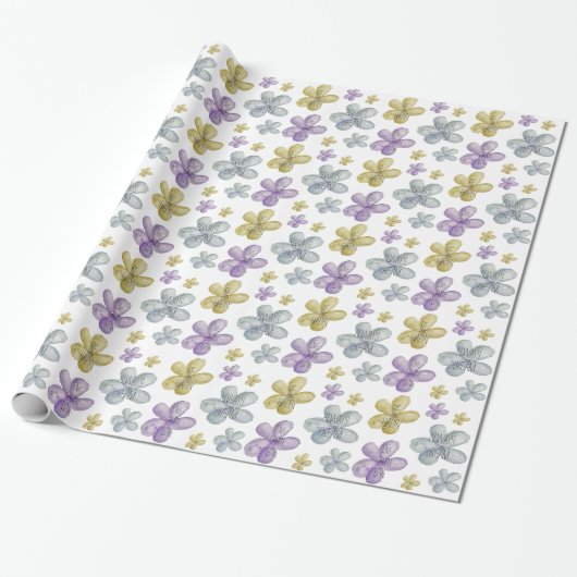 Paarse gouden Waterverf Inspirerend bloemen Cadeaupapier (Uitgerold)
