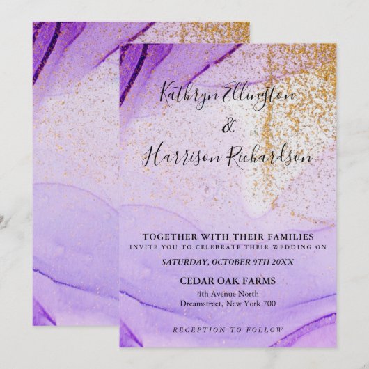 Paarse gouden  Waterverf Kaart (Voorkant / Achterkant)