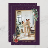 Paarse gouden Waterverf Kerstmis Feestdagenkaart (Voorkant / Achterkant)