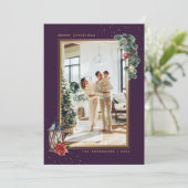 Paarse gouden Waterverf Kerstmis Feestdagenkaart (Staand voorkant)