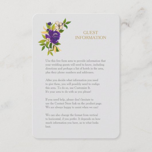 Paarse gouden Waterverf Weddenschappen invoegen Informatiekaartje (Voorkant)