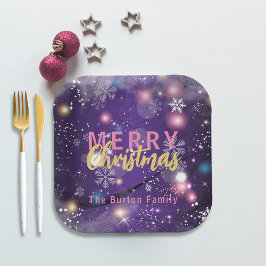 Paarse Gouden Winter Wonderland Kerst Dinner Papieren Bordje