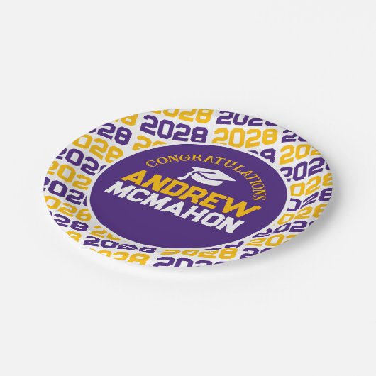 Paarse, gouden & witte Afstuderen gepersonaliseerd Papieren Bordje (Gekanteld)