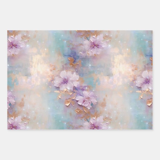 Paarse gouden witte bloemen inpakpapier vel (Voorkant 3)