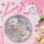 Paarse gouden witte bloemen papieren bordje (Feest)