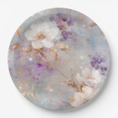 Paarse gouden witte bloemen papieren bordje (Voorkant)