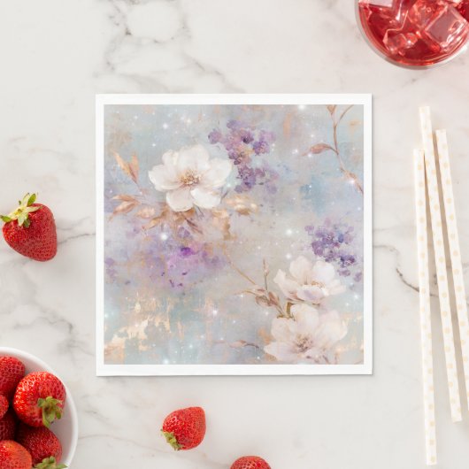 Paarse gouden witte bloemen servet