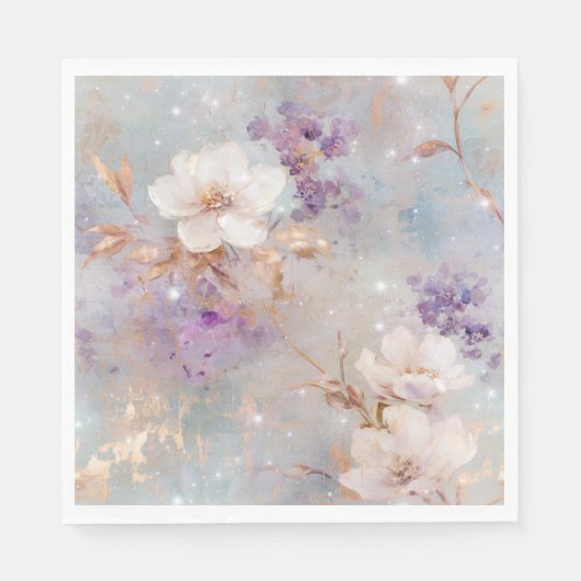 Paarse gouden witte bloemen servet (Voorkant)