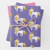 Paarse gouden witte eenhoorn verjaardag inpakpapier vel (In situ)