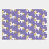 Paarse gouden witte eenhoorn verjaardag inpakpapier vel (Voorkant)