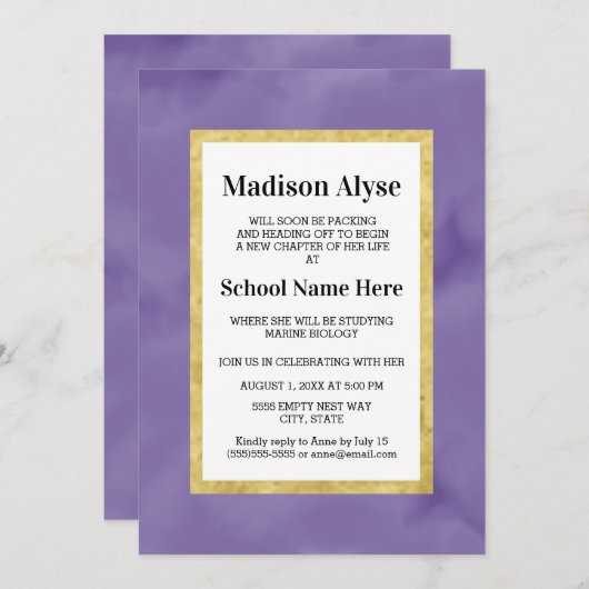 Paarse gouden witte Waterverf Trunk Party Invite Kaart (Voorkant / Achterkant)