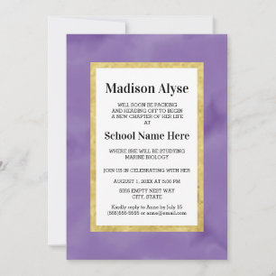 Paarse gouden witte Waterverf Trunk Party Invite Kaart