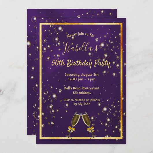 Paarse gouden zeepbellen op feestdag kaart (Voorkant / Achterkant)